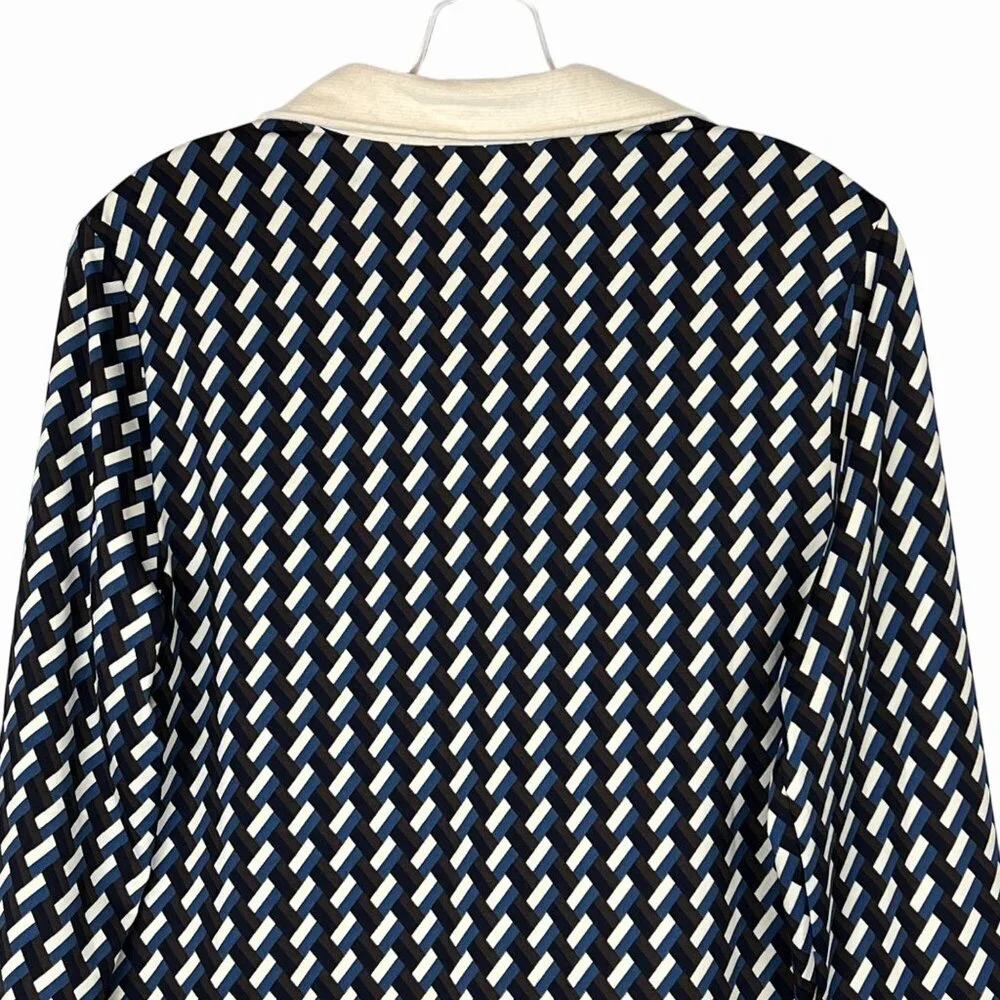 New Melloday Long Sleeve Button-Down Geometric Knit Shirt Dual-Color Collar